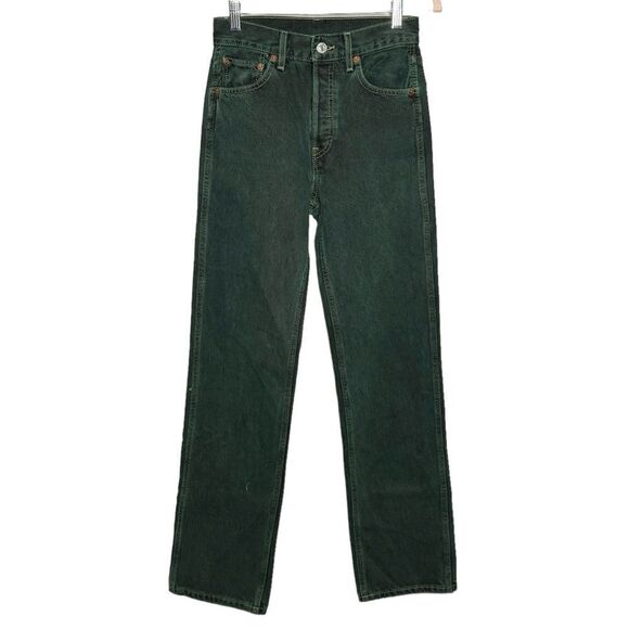 NEW Re/Done dark green high rise button fly straight leg jeans size 24 - Picture 2 of 12